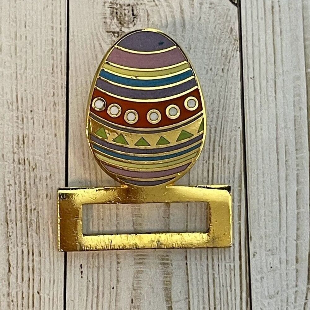 Easter Egg Pastel Stripe Color Gold Tone Lapel Pin 1.5" For Shirt Suit Hat